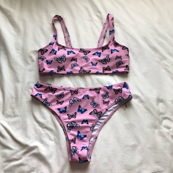shein pink butterfly bikini